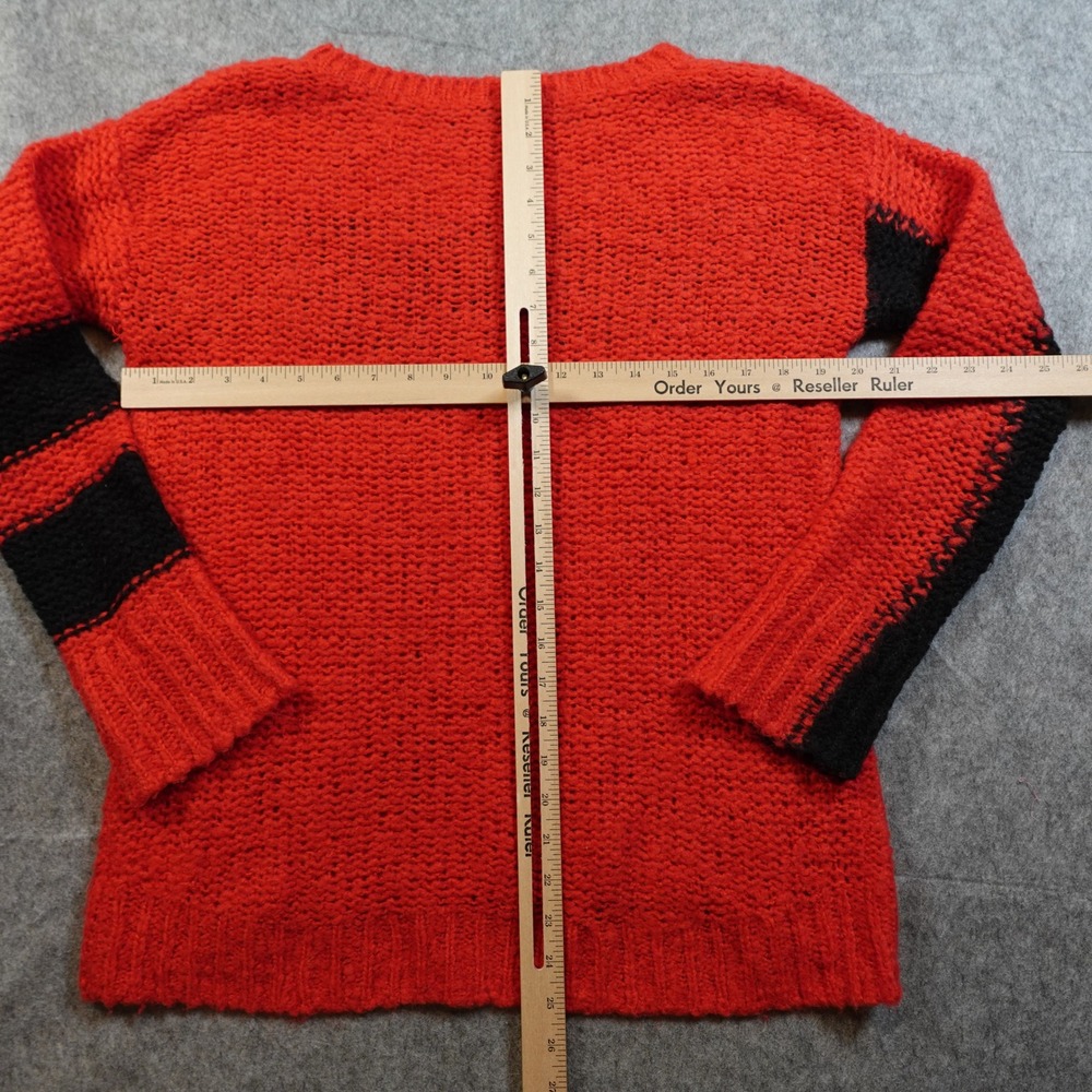 Pam Gela Sweater Womens Small Red Black Block Stripe Crew Neck‎ Chunky Knit Wool - Picture 7 of 10